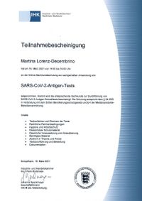 IHK Zertifikat zur Durchführung PoC Antigentests für SARS-CoV-2